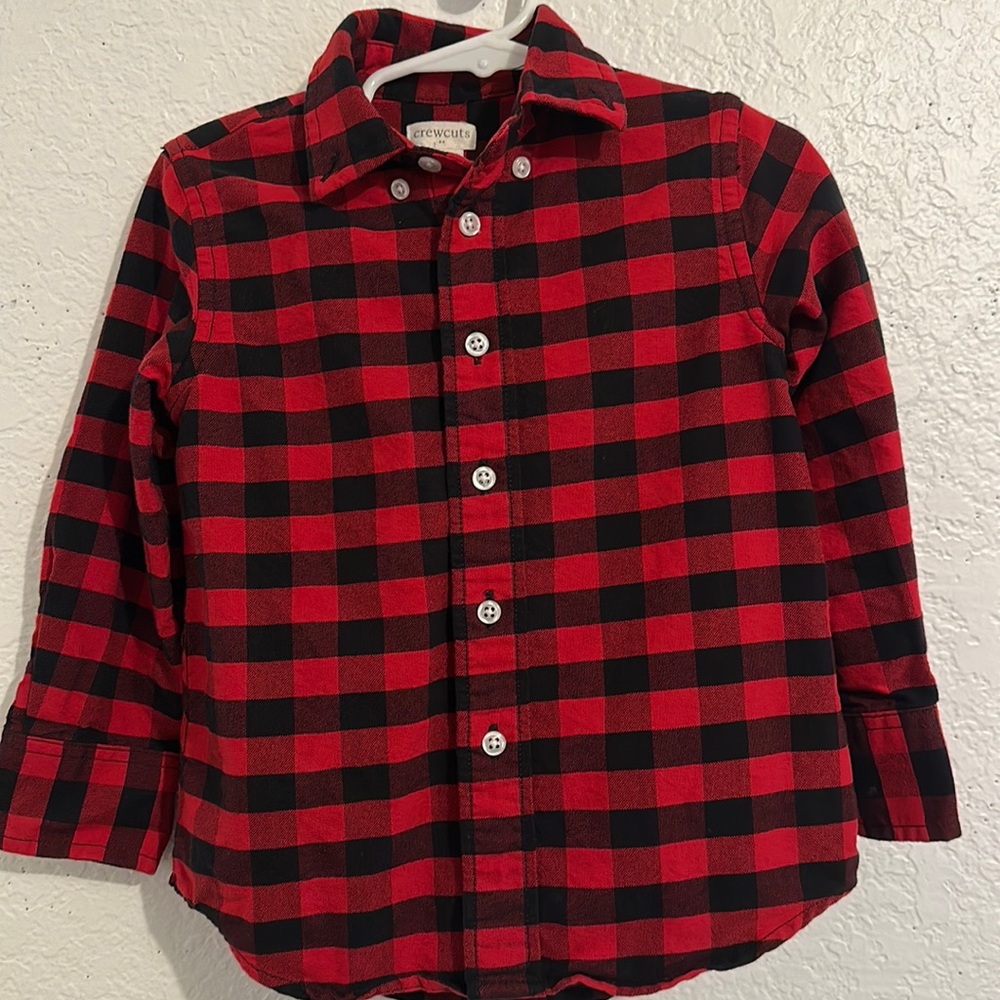 EUC | CREWCUTS BOYS RED | BLACK PLAID BUTTON DOWN - 2T